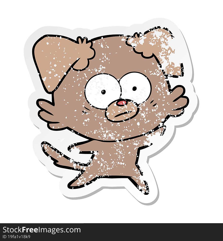 distressed sticker of a nervous dog cartoon