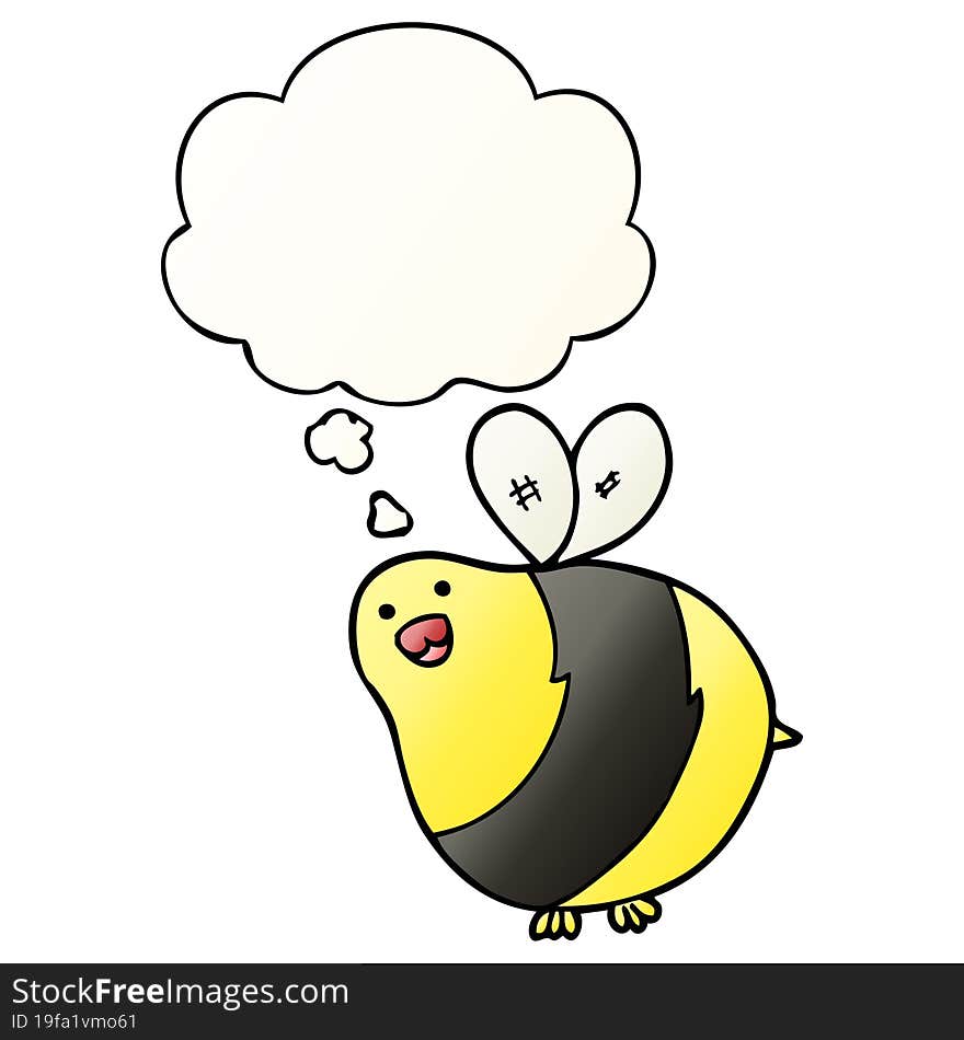 cartoon bee and thought bubble in smooth gradient style