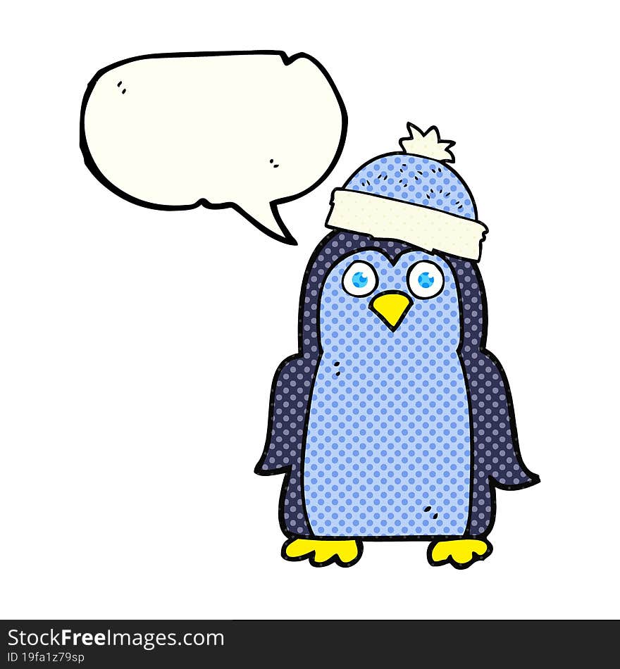 freehand drawn comic book speech bubble cartoon penguin