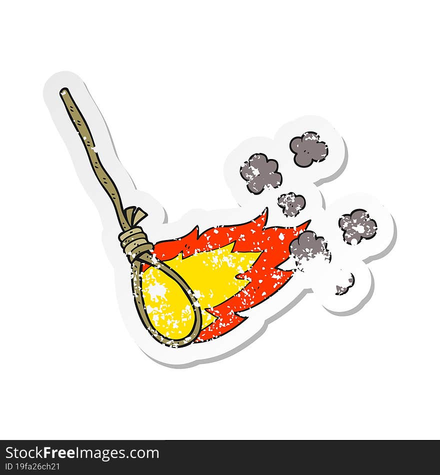 retro distressed sticker of a cartoon hangmans noose on fire