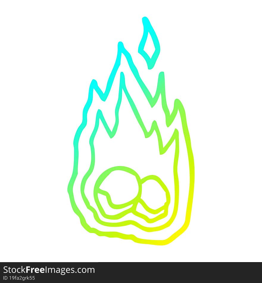 cold gradient line drawing of a cartoon burning coals