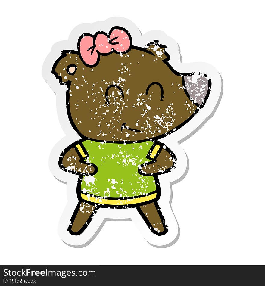 distressed sticker of a female bear cartoon