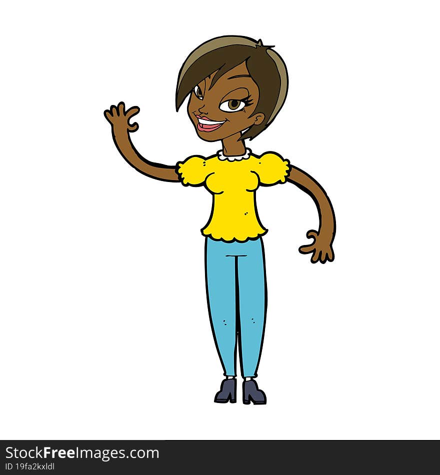 cartoon woman waving