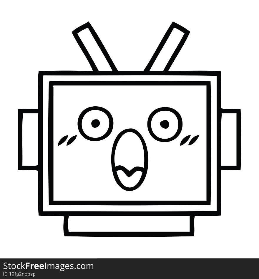 Line Drawing Cartoon Robot Head