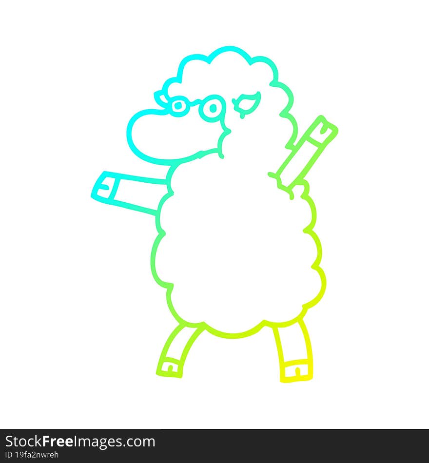 cold gradient line drawing of a cartoon sheep standing upright