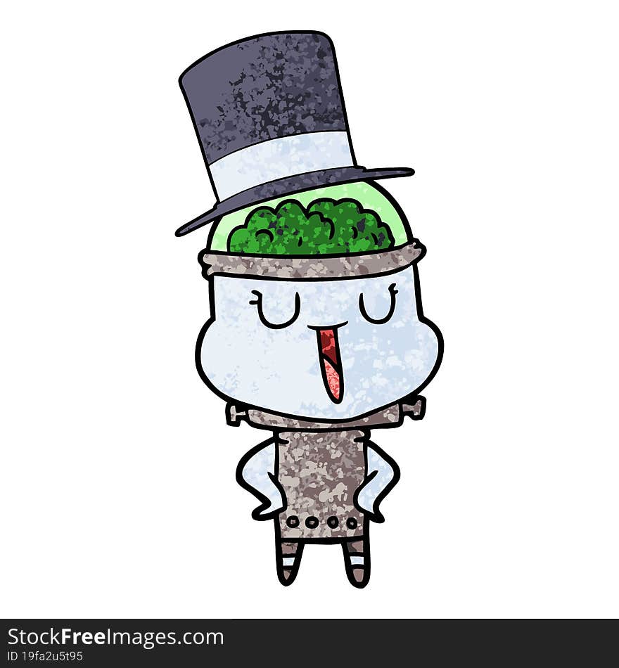 happy cartoon robot wearing top hat. happy cartoon robot wearing top hat