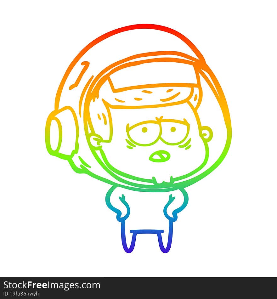 rainbow gradient line drawing cartoon tired astronaut