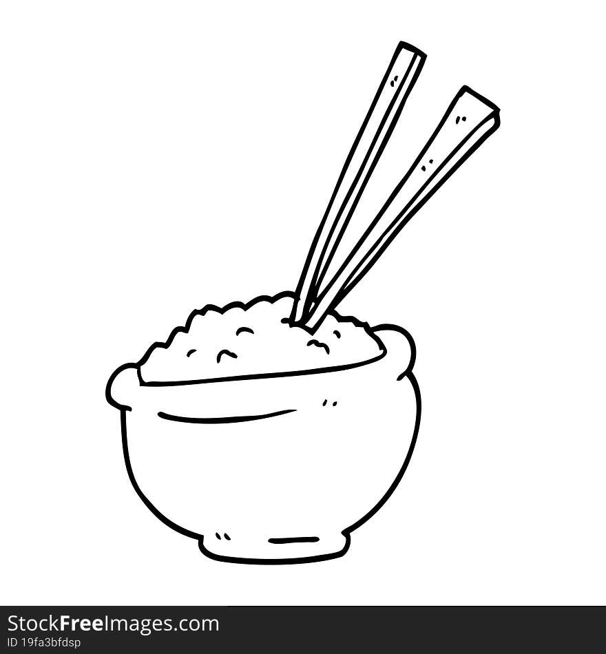 line drawing cartoon bowl of rice with chopsticks