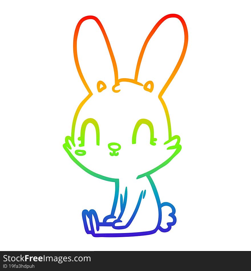 rainbow gradient line drawing cute cartoon rabbit sitting