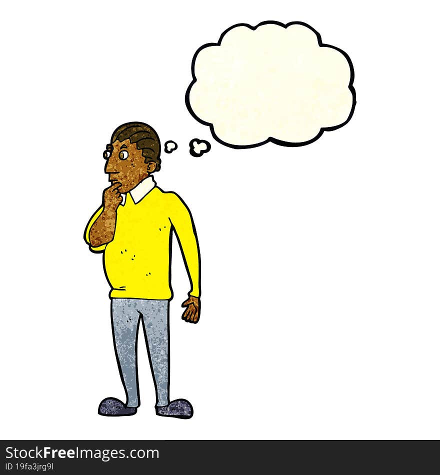 cartoon curious man with thought bubble