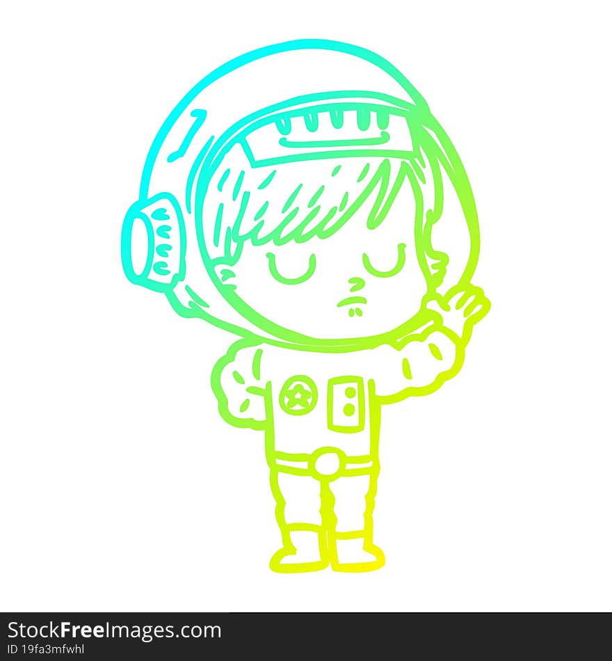 cold gradient line drawing of a cartoon astronaut woman