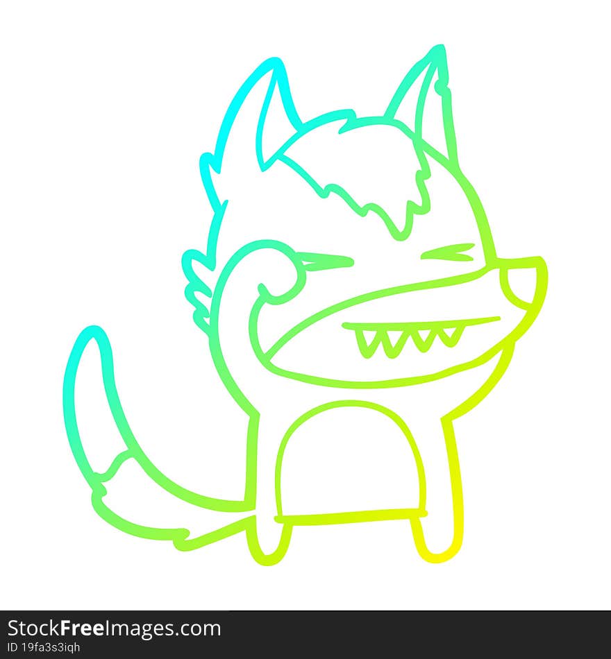 cold gradient line drawing tired wolf cartoon