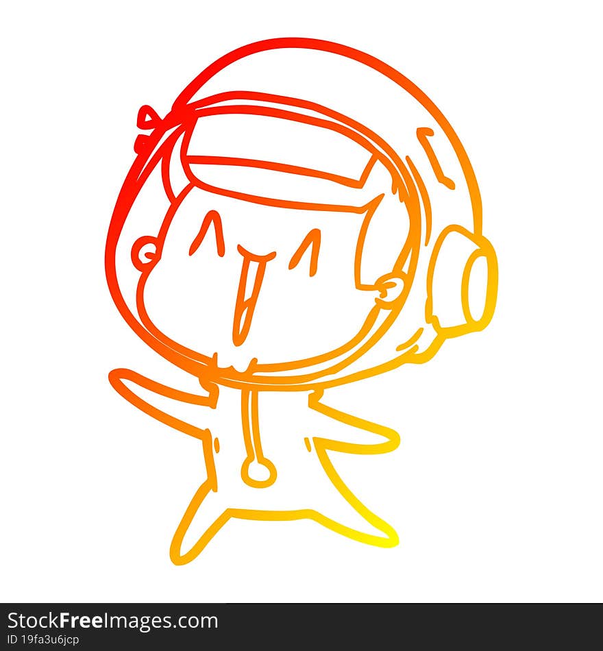 warm gradient line drawing of a happy cartoon astronaut leaping