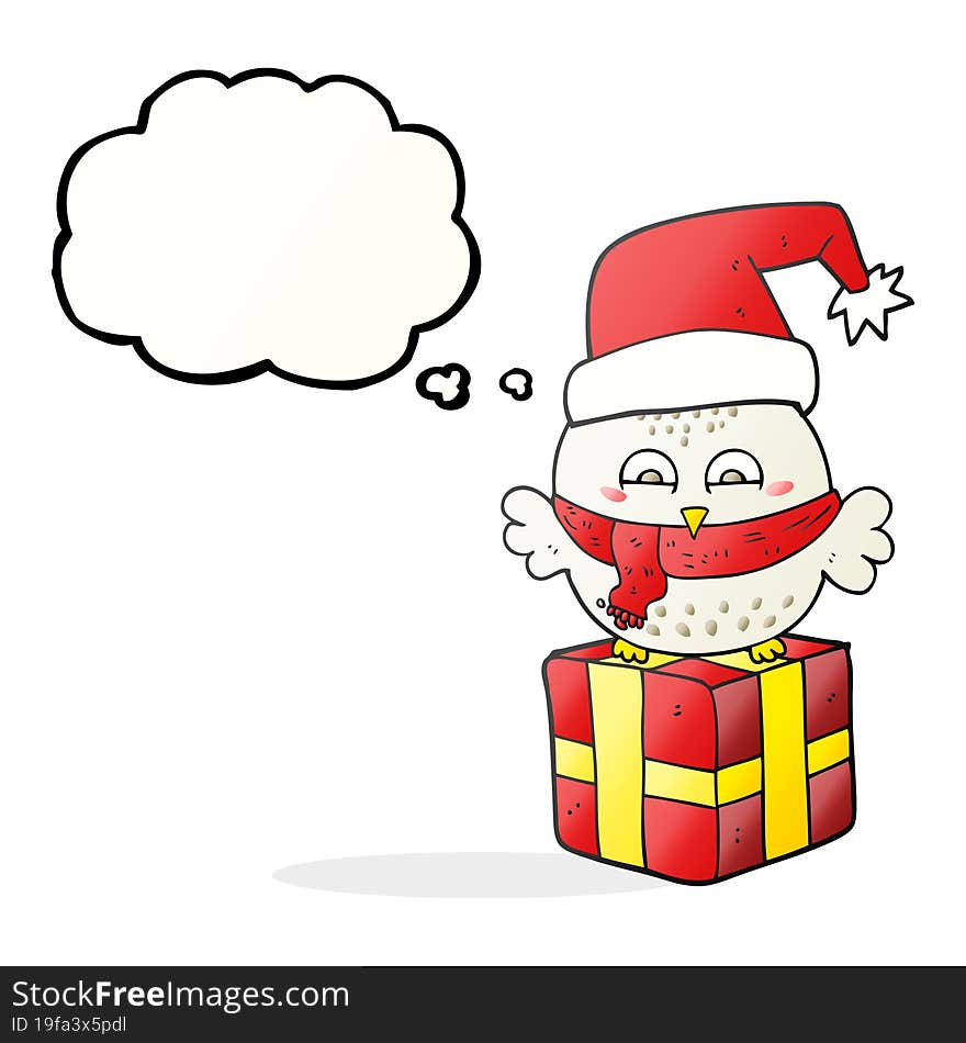 thought bubble cartoon cute christmas owl on gift