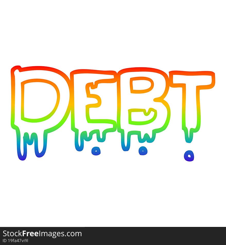 rainbow gradient line drawing of a cartoon debt sign