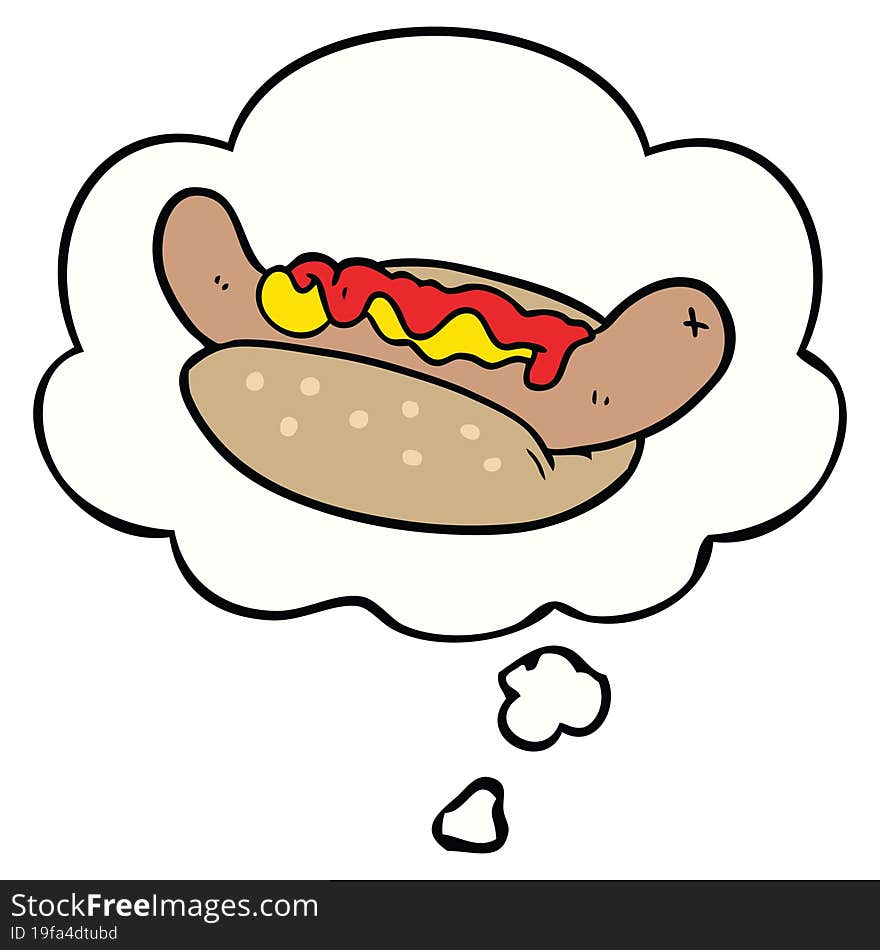 Cartoon Hot Dog And Thought Bubble