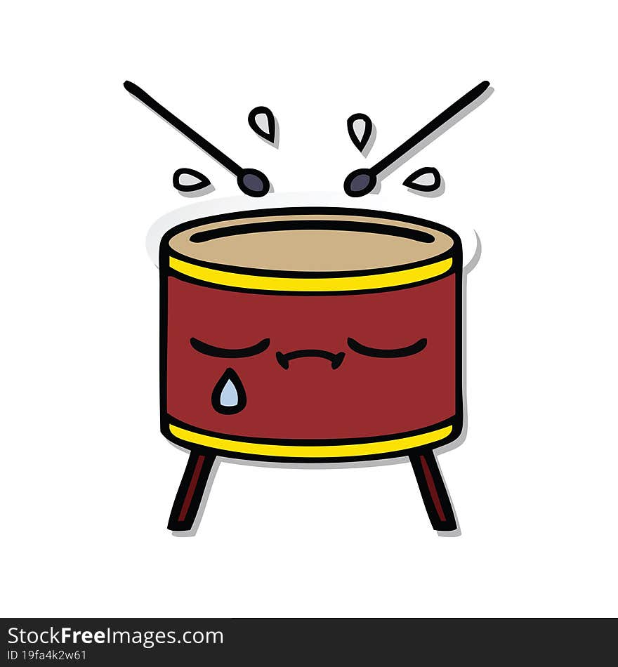 Sticker Of A Cute Cartoon Crying Drum