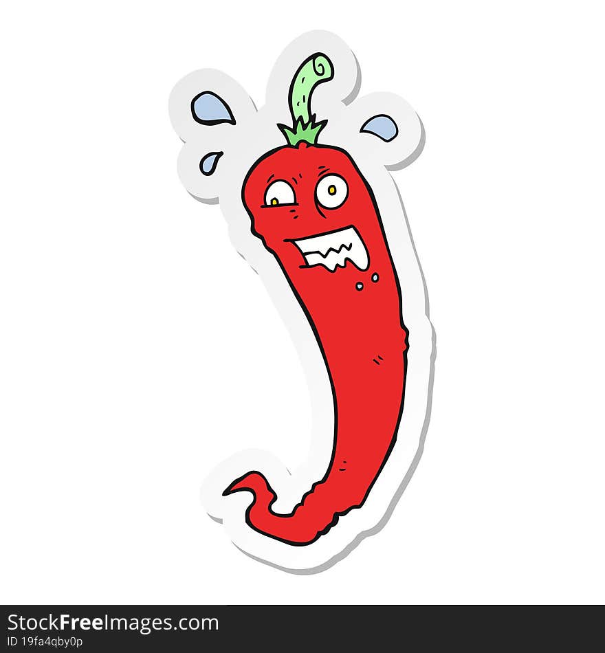 Sticker Of A Hot Chilli Pepper Cartoon