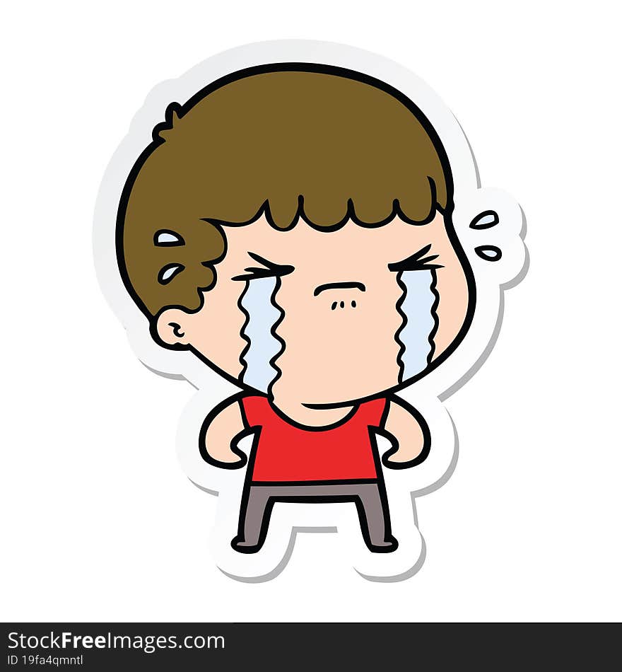 sticker of a cartoon man crying