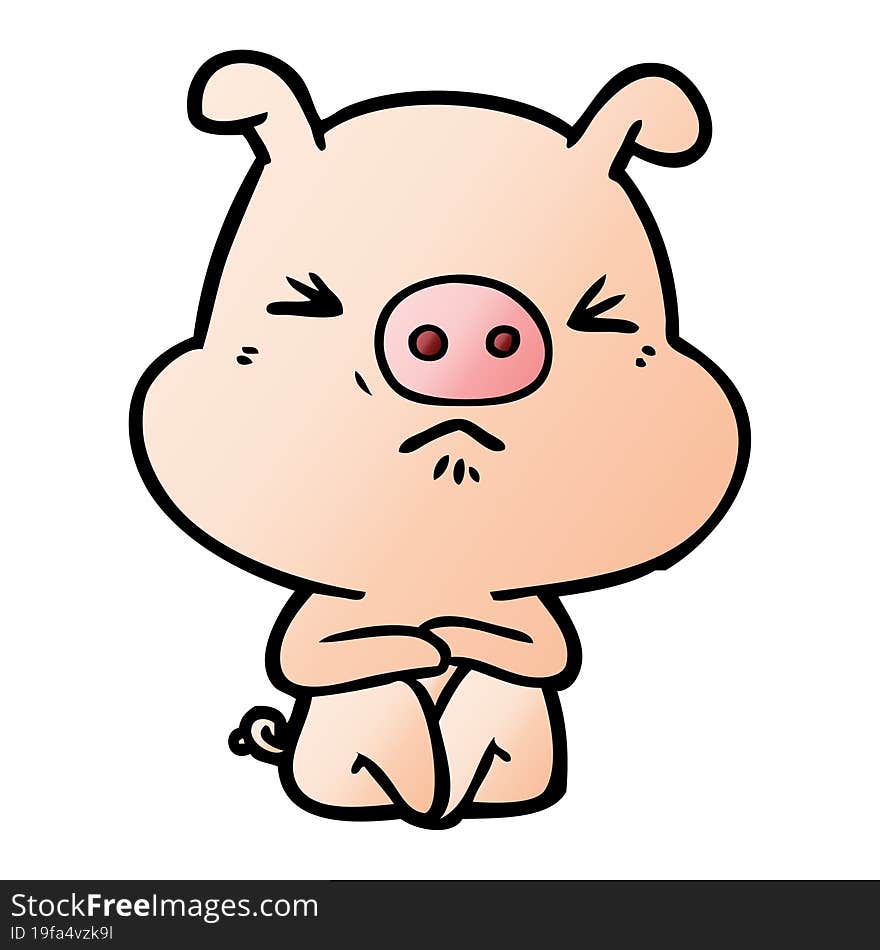 cartoon angry pig sat waiting. cartoon angry pig sat waiting