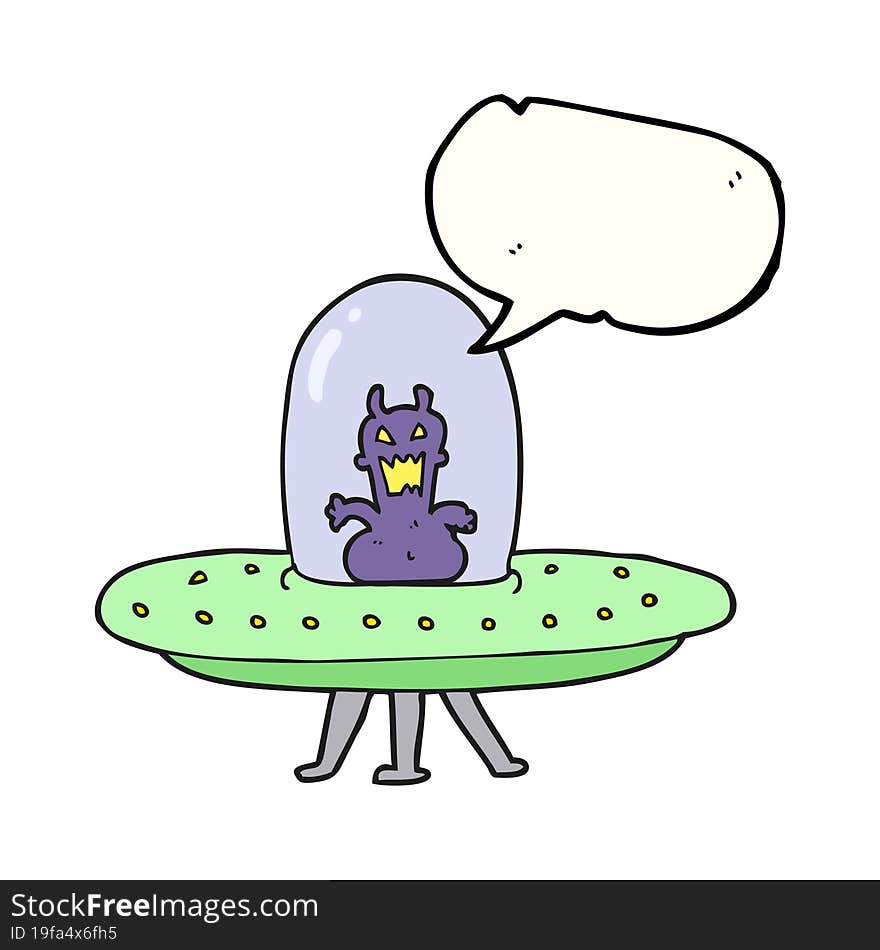 speech bubble cartoon alien in flying saucer