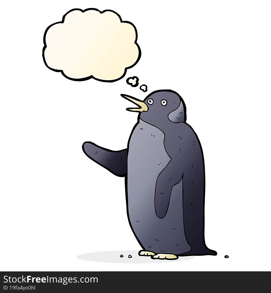 Cartoon Penguin Waving With Thought Bubble