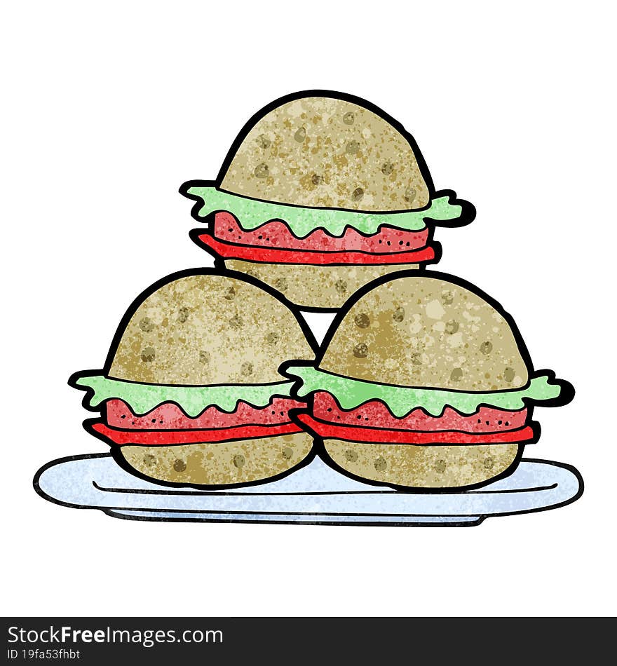 textured cartoon plate of burgers