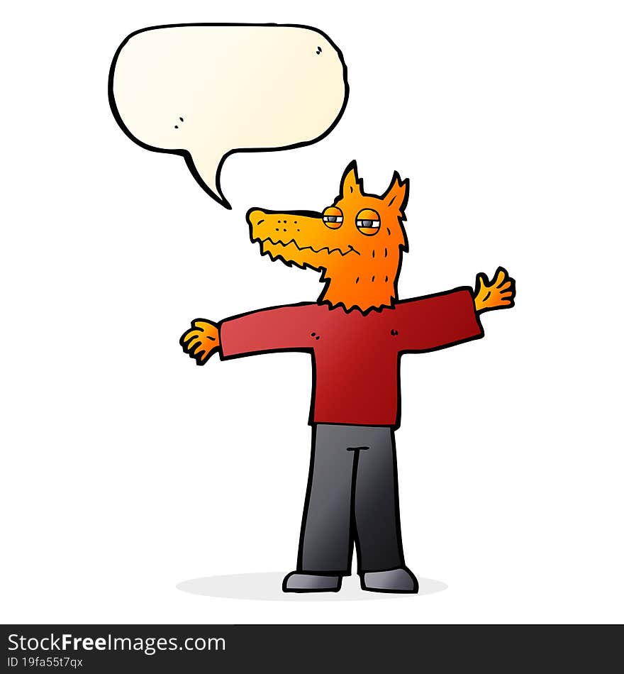 cartoon happy fox man with speech bubble