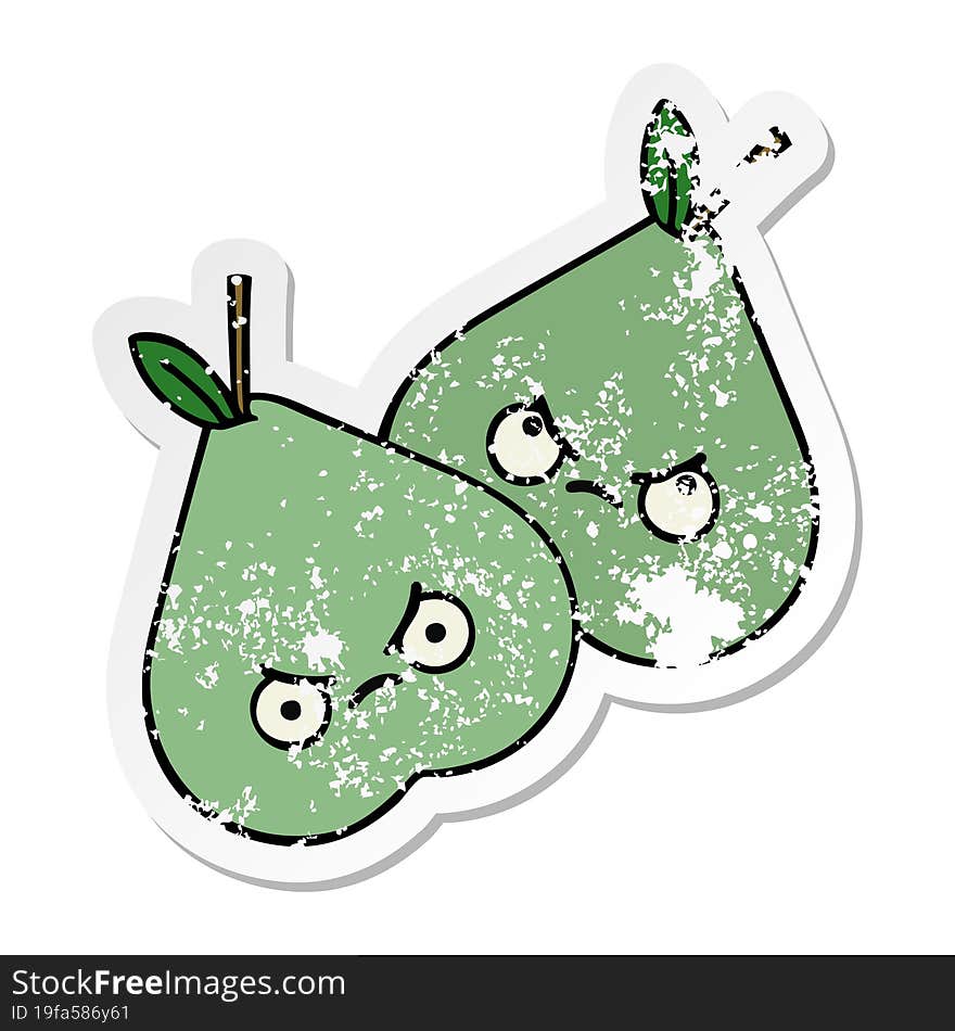 distressed sticker of a cute cartoon green pear