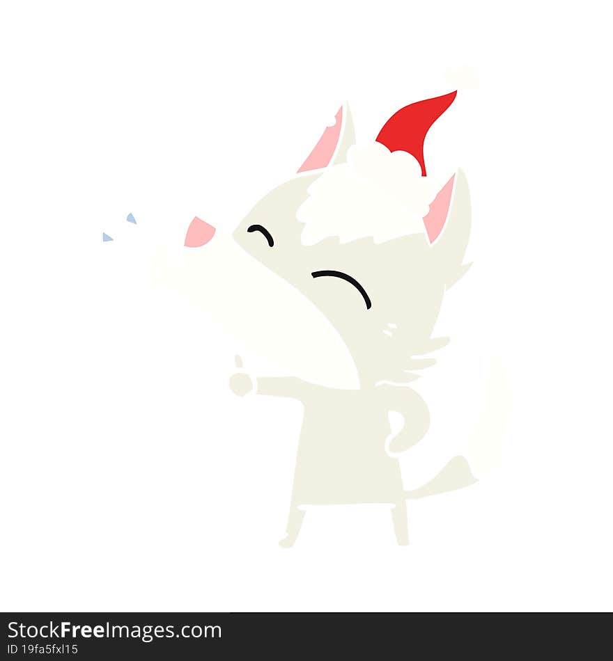 howling wolf flat color illustration of a wearing santa hat