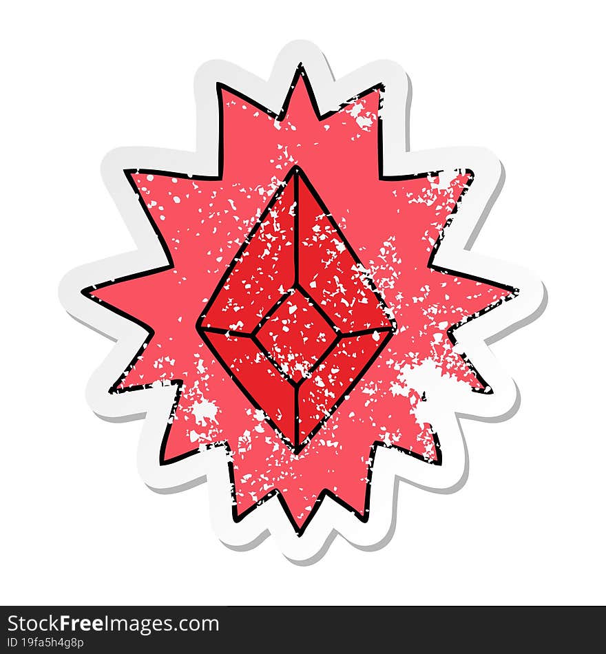 distressed sticker cartoon doodle of a red bright jewel