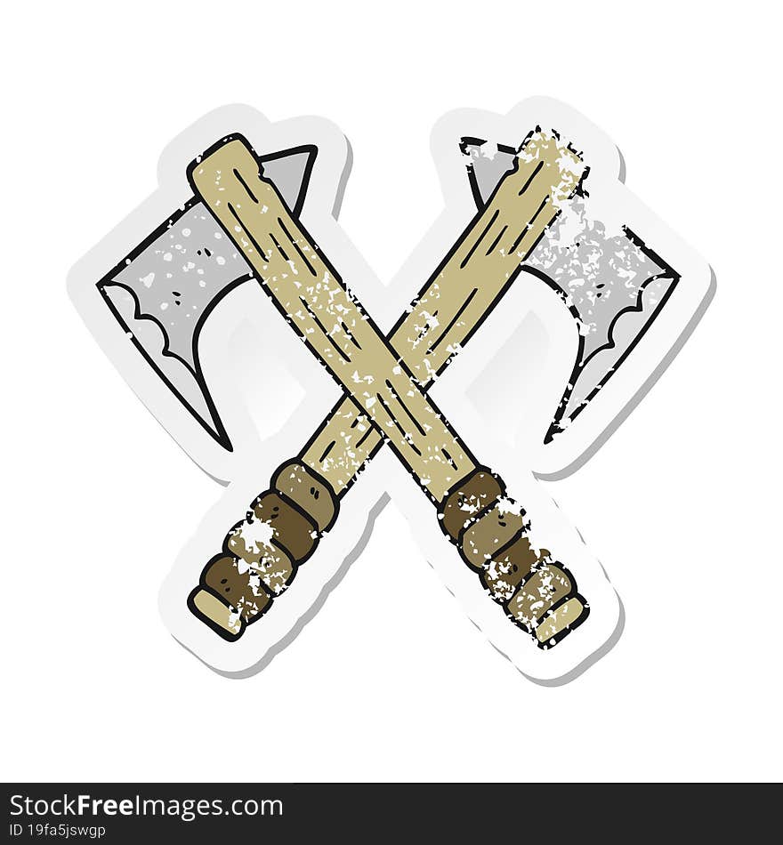 retro distressed sticker of a cartoon axes