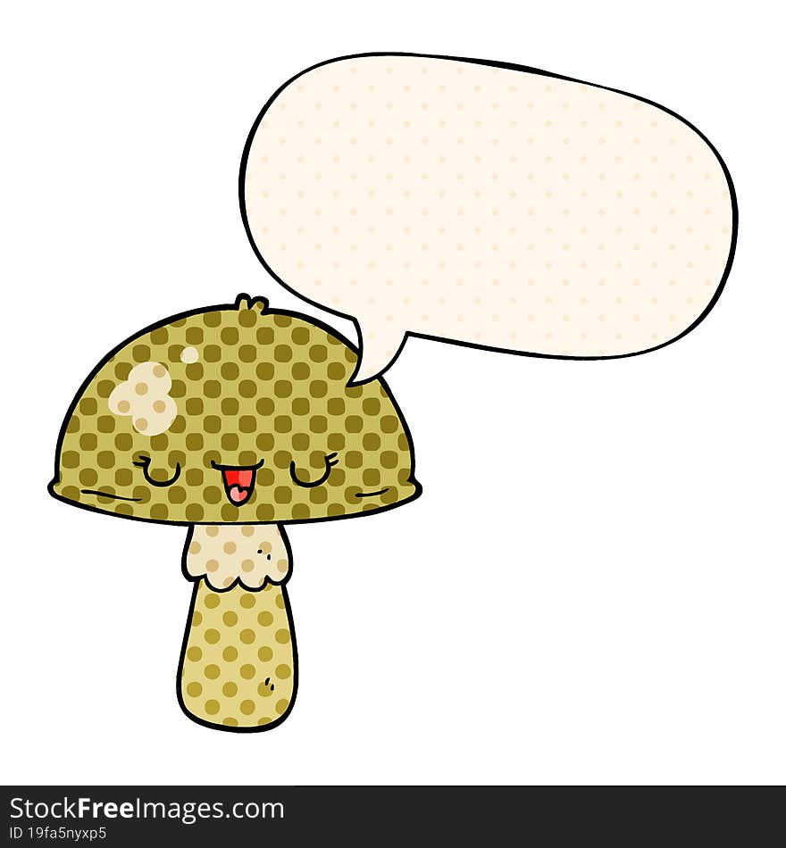 cartoon mushroom and speech bubble in comic book style