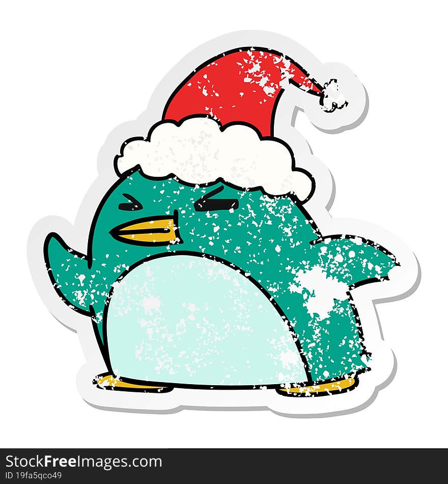 christmas distressed sticker cartoon of kawaii penguin