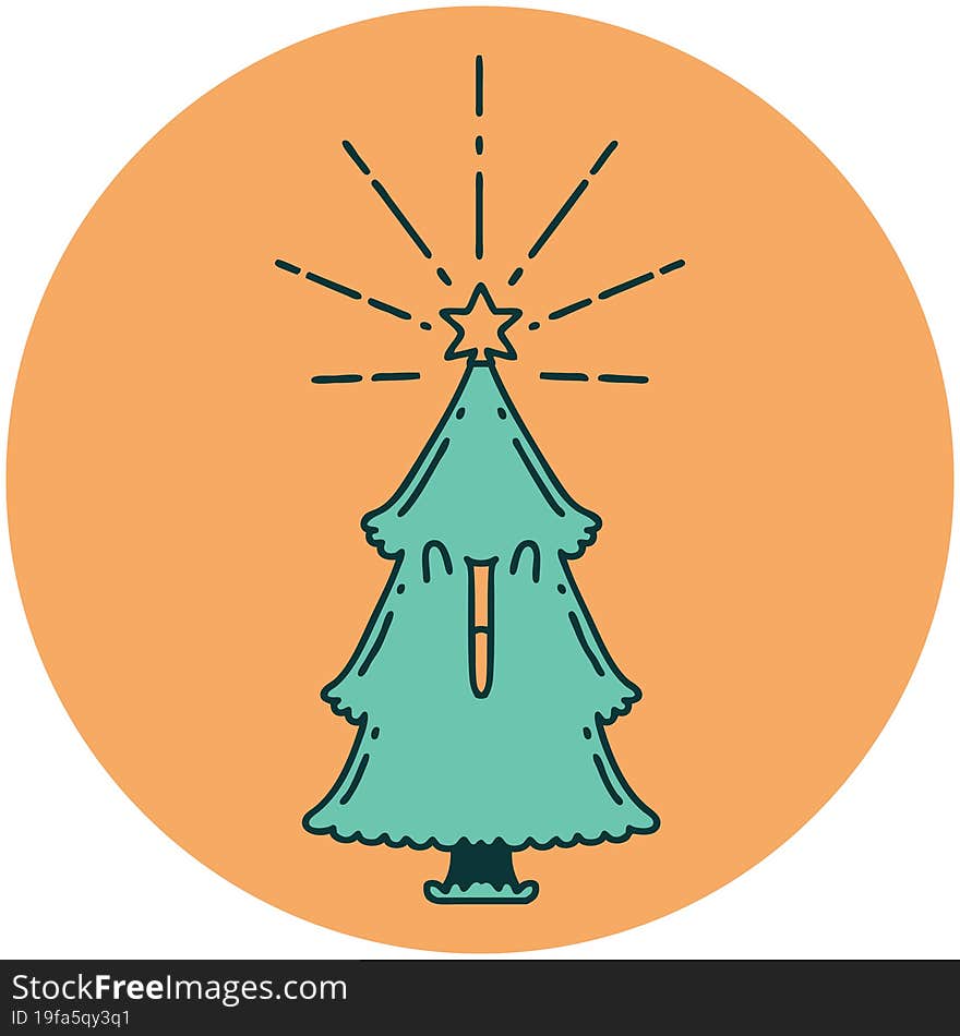 Icon Of Tattoo Style Christmas Tree With Star