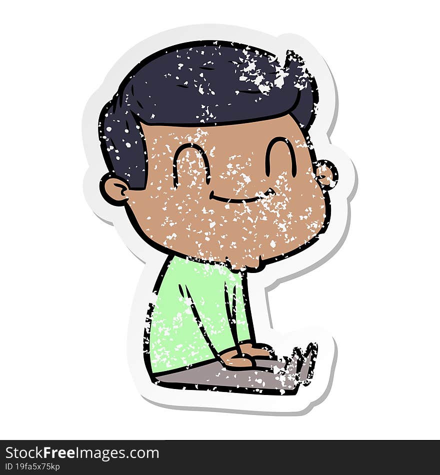 Distressed Sticker Of A Cartoon Friendly Man