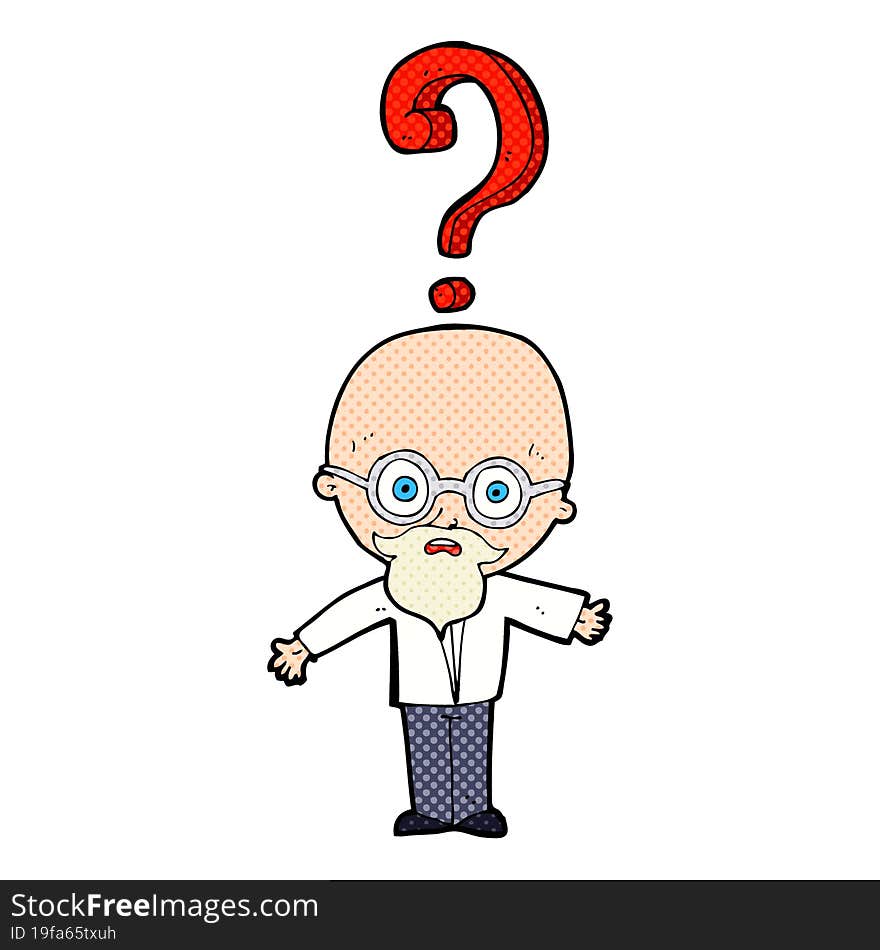 cartoon older man with question