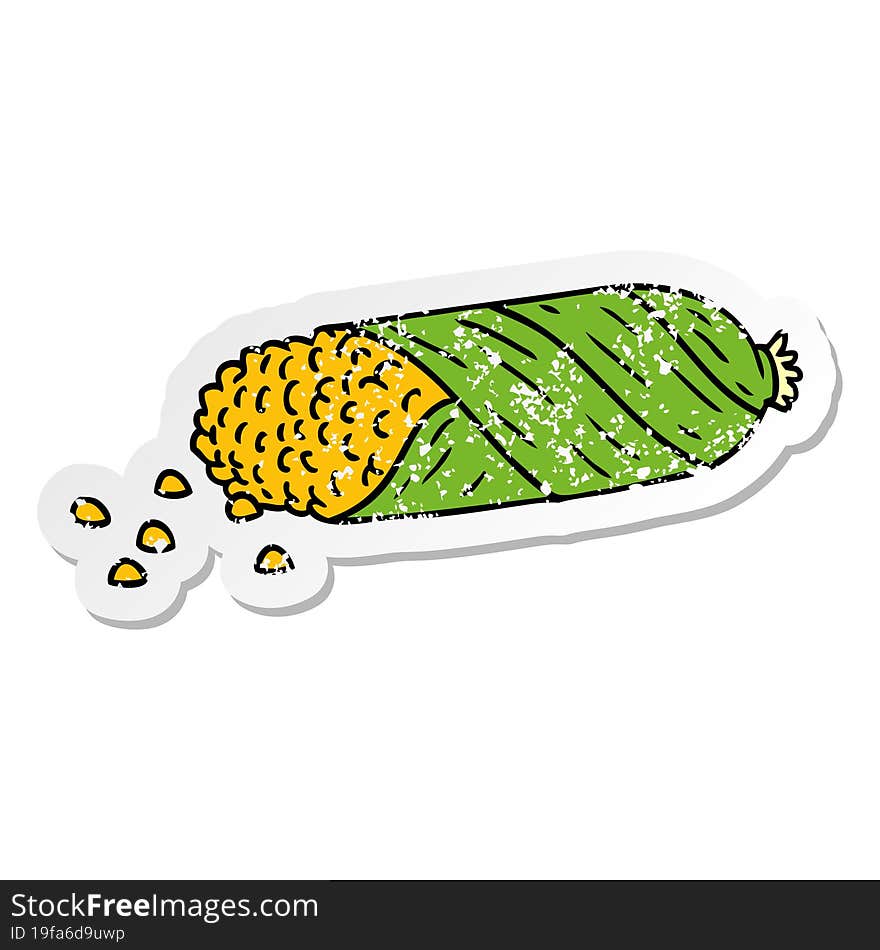 distressed sticker cartoon doodle of fresh corn on the cob