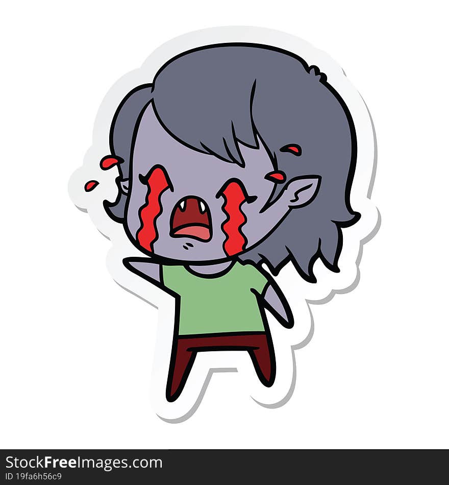 Sticker Of A Cartoon Crying Vampire Girl