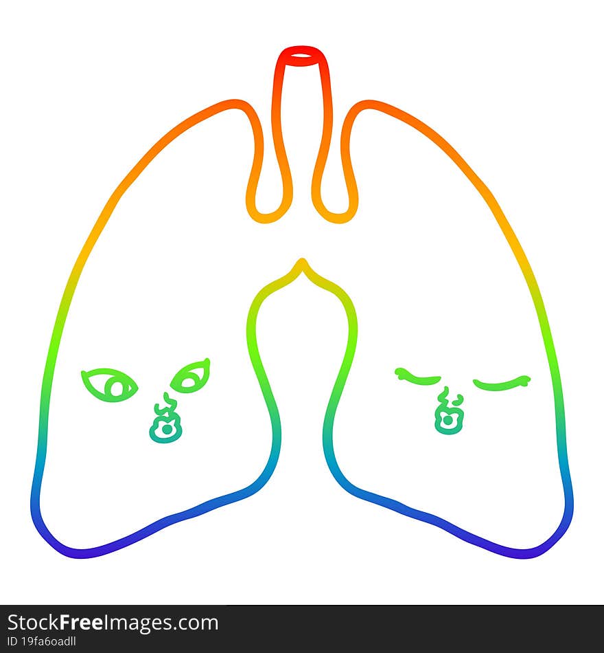 Rainbow Gradient Line Drawing Cartoon Lungs