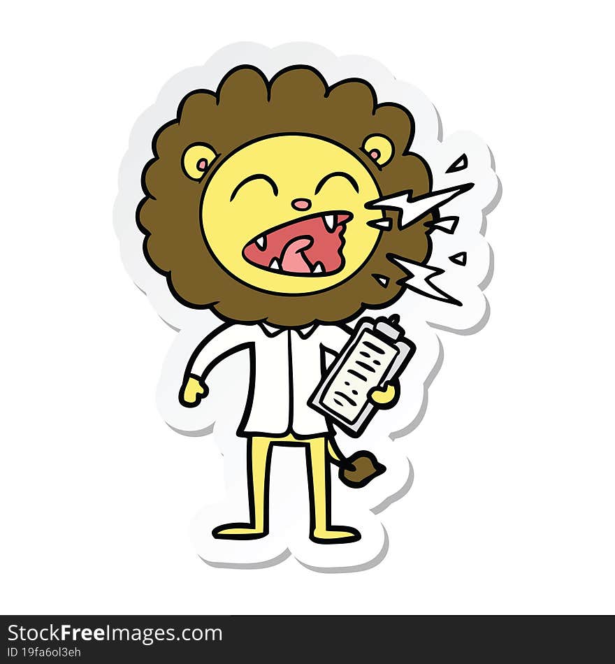 sticker of a cartoon roaring lion doctor