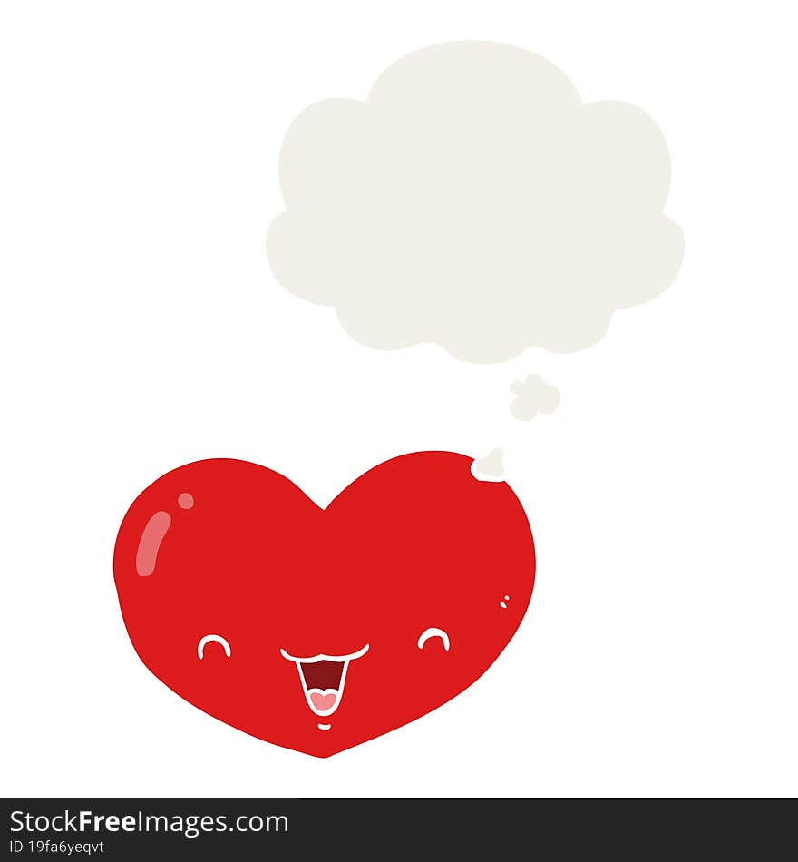 cartoon love heart character with thought bubble in retro style