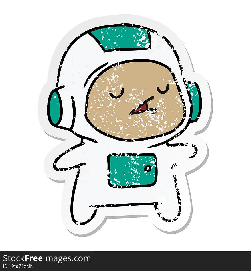 distressed sticker cartoon of a kawaii cute astronaut boy