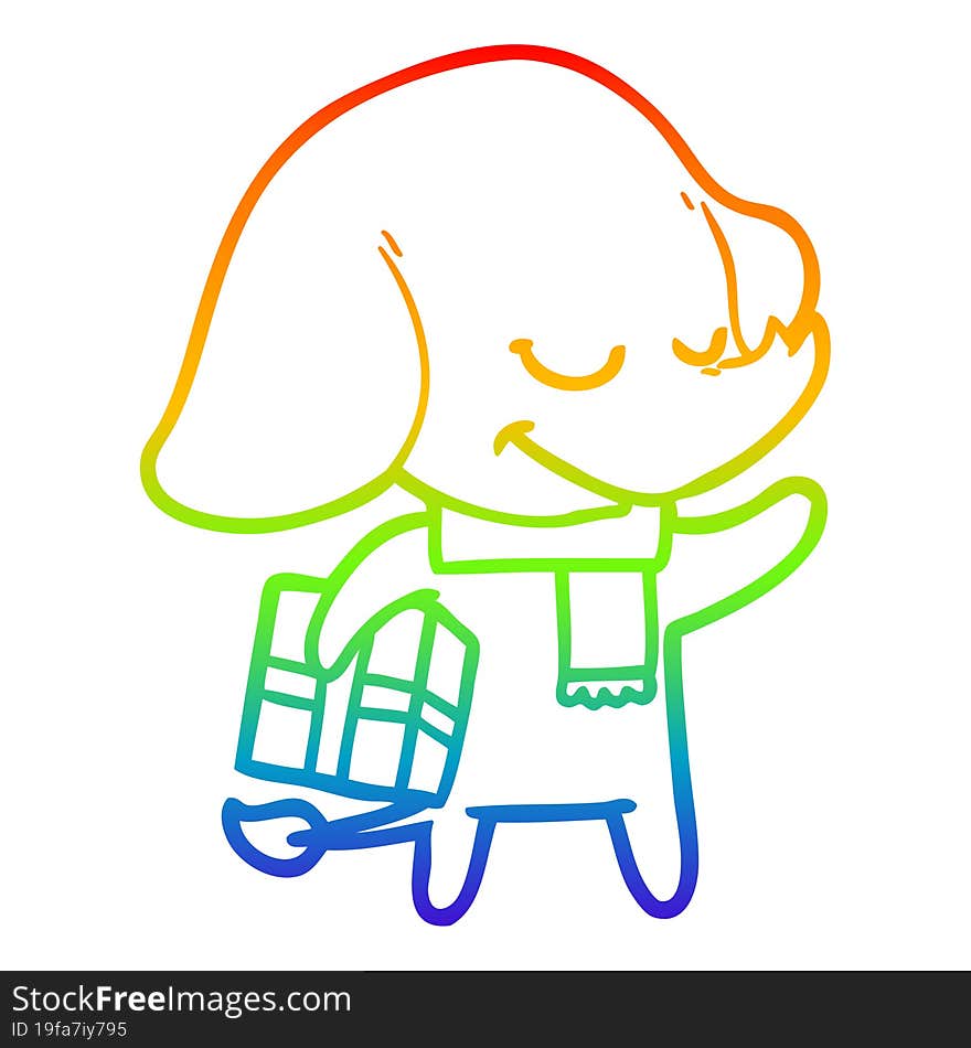 rainbow gradient line drawing cartoon christmas elephant