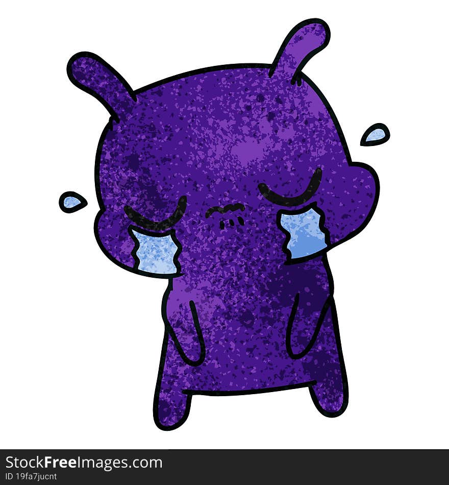 Textured Cartoon Of Cute Sad Alien