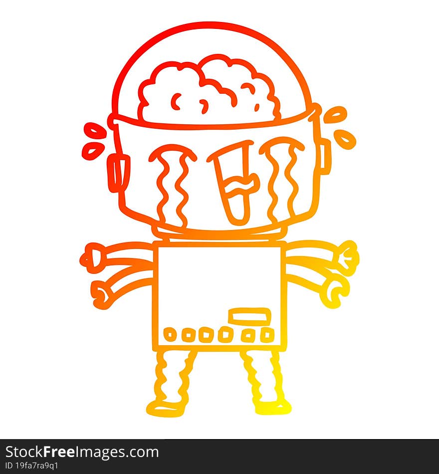 warm gradient line drawing cartoon crying robot