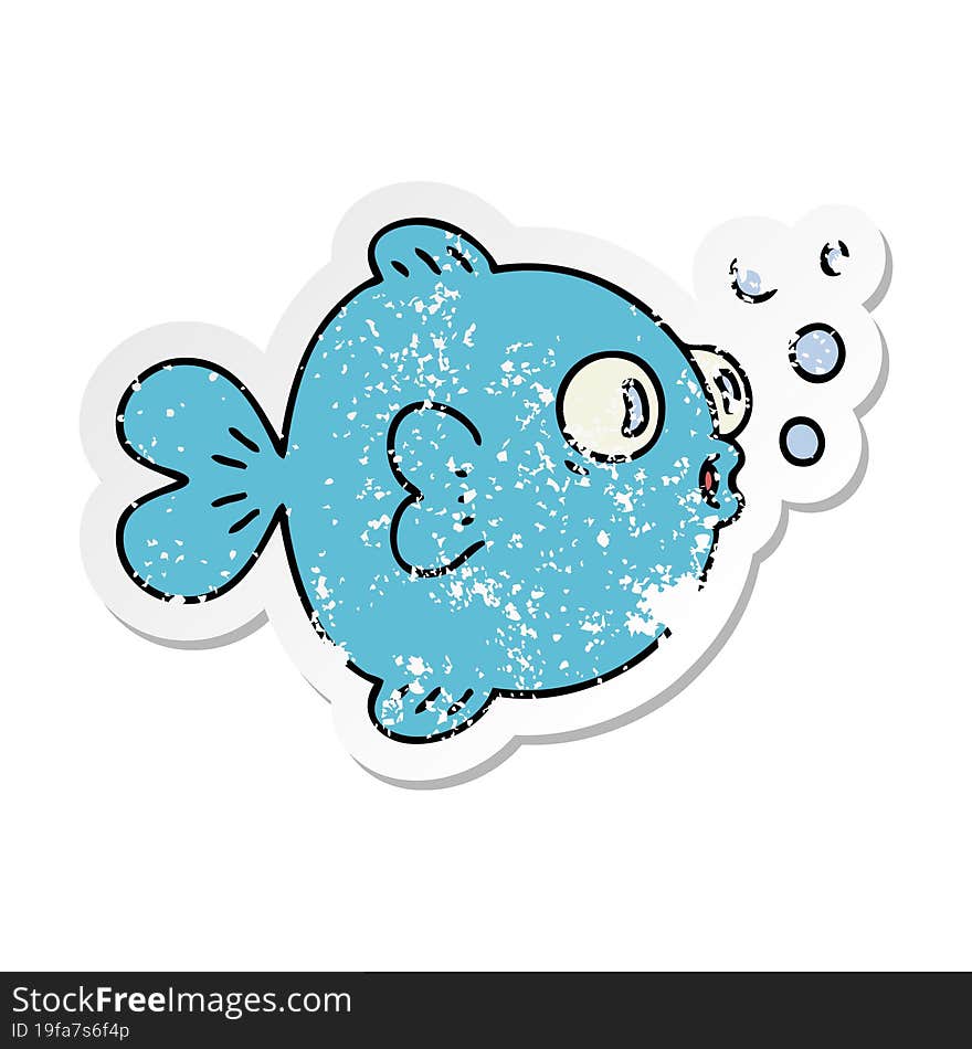 distressed sticker of a quirky hand drawn cartoon fish