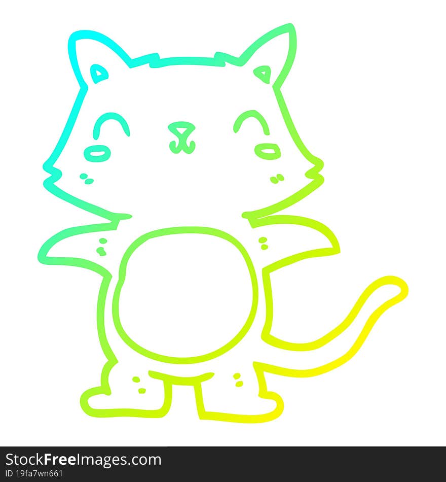 Cold Gradient Line Drawing Cartoon Cat