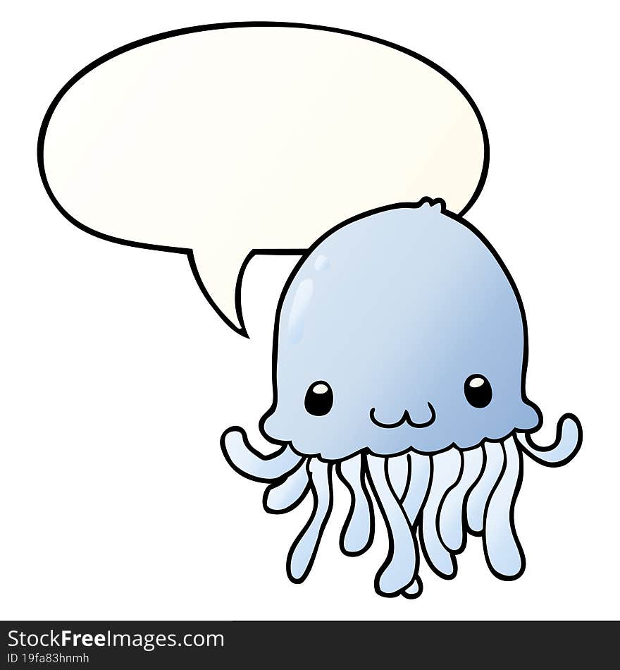 cartoon jellyfish and speech bubble in smooth gradient style