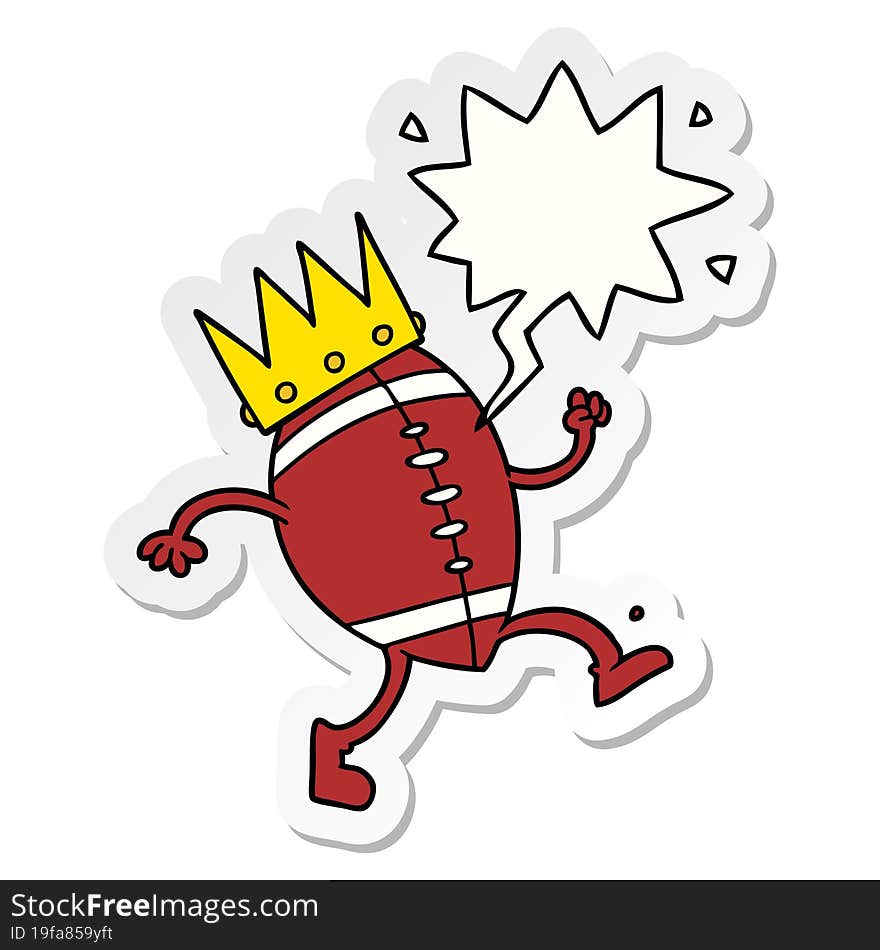 Football And Crown Cartoon And Speech Bubble Sticker